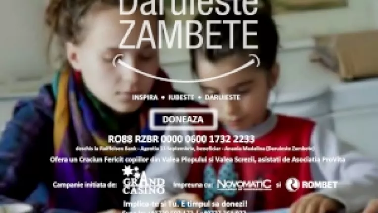 Grand Casino, Novomatic si Rombet isi unesc fortele in campania â€Daruieste Zambeteâ€  pentru a sprijini copiii defavorizati din Valea Plopului si Valea Screzii